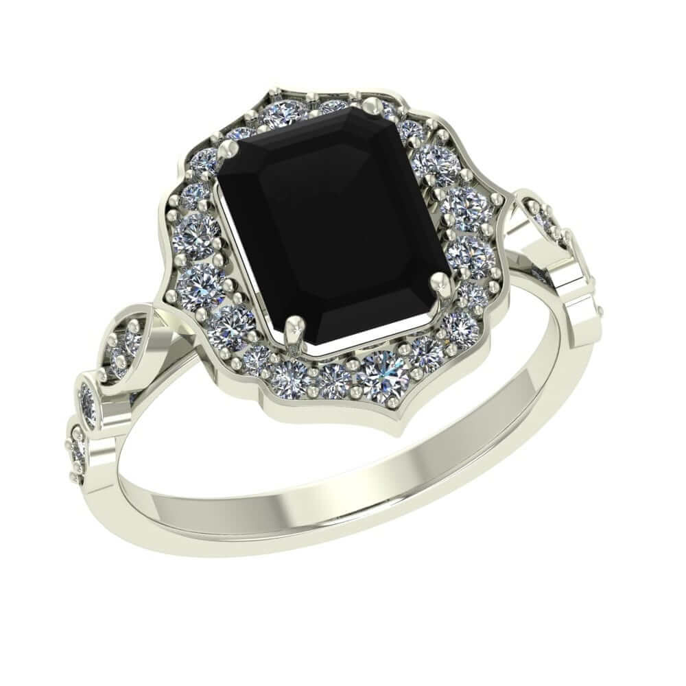 Black Emerald Cut White Gold Ring