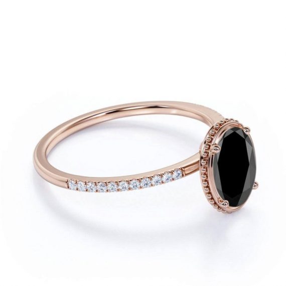 1.22 Carat Black Oval Antique Engagement Ring