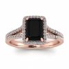 10k Rose Gold Emerald Cut Black Diamond Halo Ring