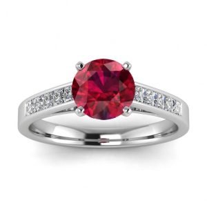 10K White Gold Round Cut Red Ruby Diamond Ring