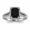 925 Sterling Silver Emerald Cut Black Diamond Halo Ring