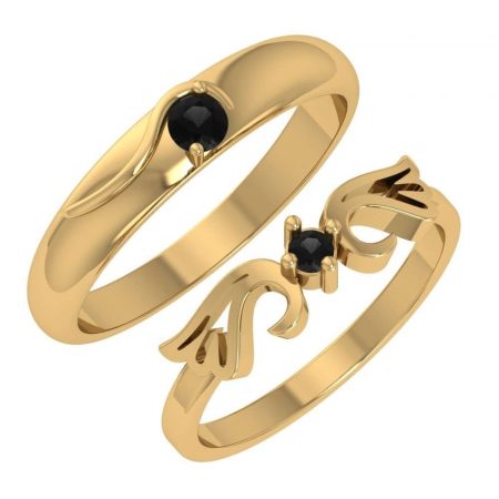 Angle Wings Black Diamond Couple Rings in Yellow Gold