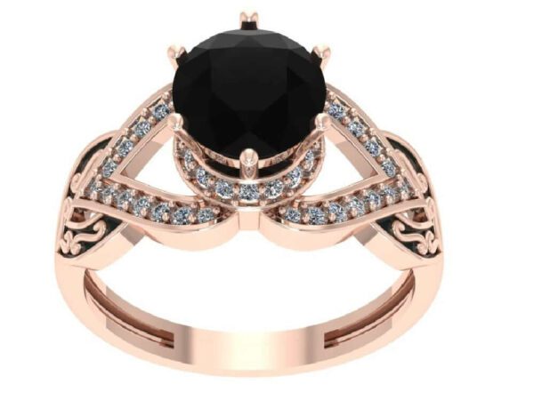 3 Carat Black Diamond With White Diamonds Halo Rose Gold Ring