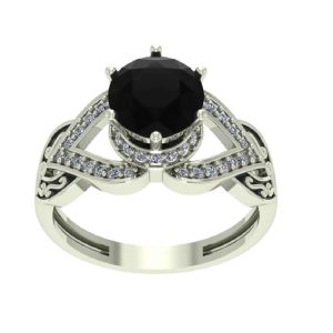 3 Carat Black Moissanite Diamond Split Shank Vintage Engagement Ring