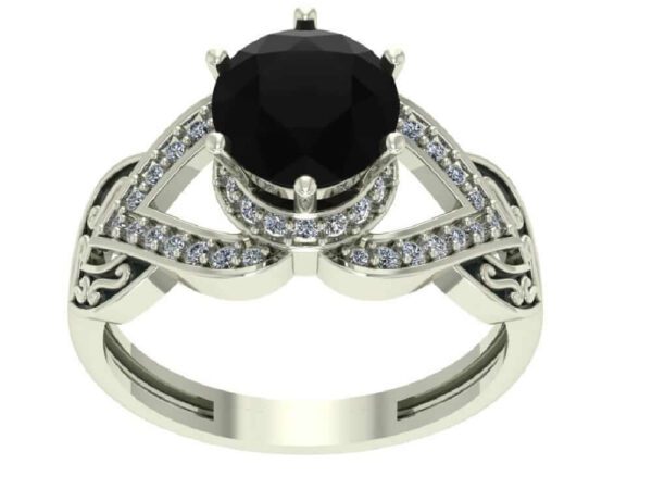 3 Carat Black Diamond With White Diamonds Halo White Gold Ring
