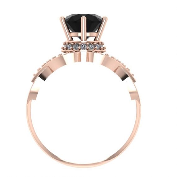 3 Carat Black Diamond With White Halo Rose Gold Ring - UP View