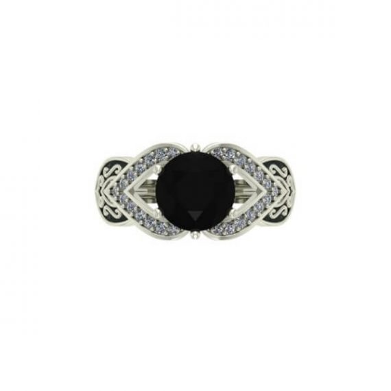 3 Carat Black Diamond With White Halo White Gold Ring