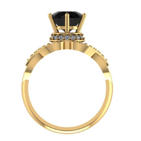 3 Carat Black Diamond With White Halo Yellow Gold Ring - UP View