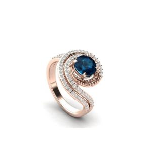 1.85 Carat Round London Blue Topaz Rose Gold Ring - Front View