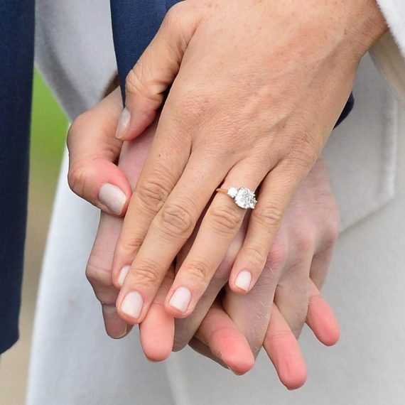 3 Carat Moissanite Cushion Cut Engagement Ring on meghans hand