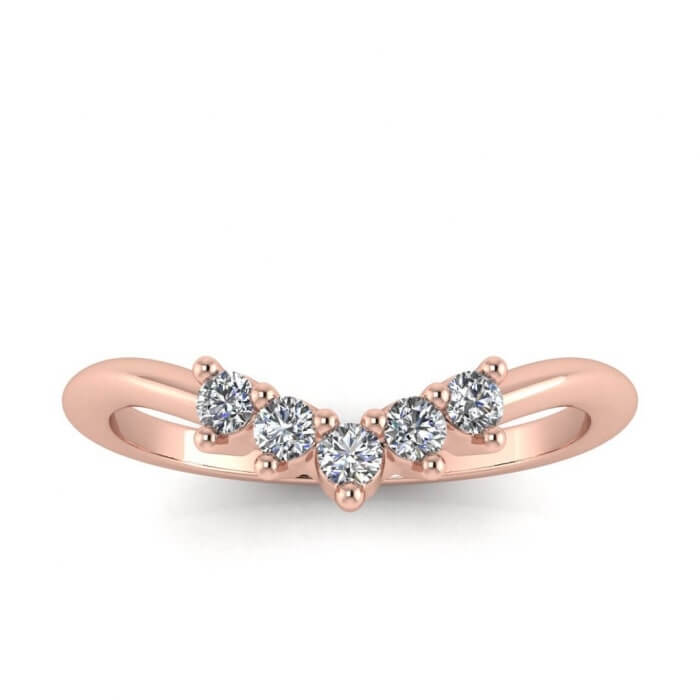 Curved Moissanite Diamond Wedding Band in Rose Gold