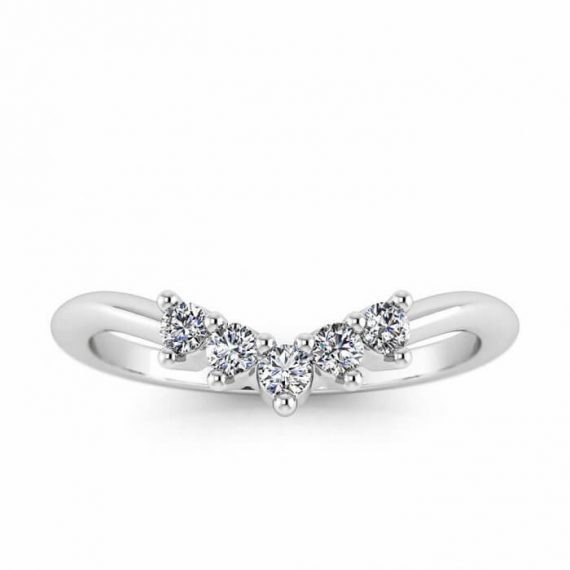 Curved Moissanite Diamond Wedding Band in White Gold