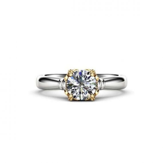 Two Tone Solitaire Diamond Engagement Ring (Yellow and White Gold)