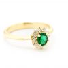14k Yellow Gold Oval Emerald Flower Diamond Halo Ring