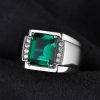 925 Sterling Silver Created Gemstone Emerald Ring For Men - Close View