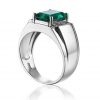 925 Sterling Silver Created Gemstone Emerald Ring For Men - Stright View