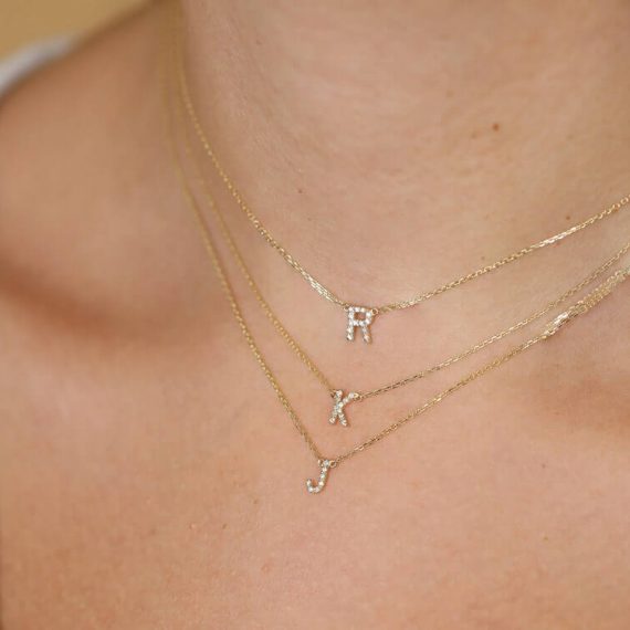 Personalized Diamond Letter Necklace | Custom Diamond Initial "A" Letter Necklace