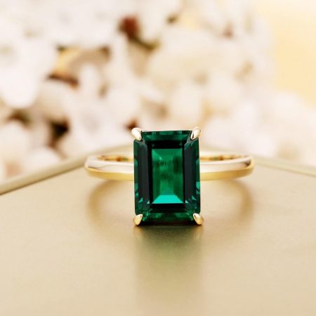 Green Emerald Cut Diamond Engagement Ring