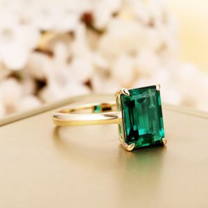 Green Emerald Cut Moissanite Engagement Ring - Side View