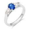 Oval Blue Sapphire & Pear Diamond Three Stone Ring - Side View