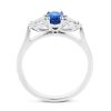 Oval Blue Sapphire & Pear Diamond Three Stone Ring - Straight View