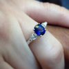 Oval Blue Sapphire & Pear Diamond Three Stone Ring Wear Women