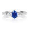 Oval Blue Sapphire and Pear Diamond Three Stone Ring-1