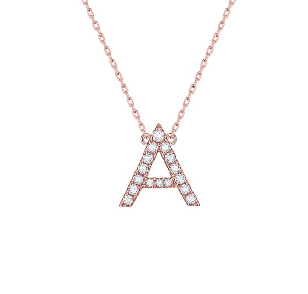 Personalized Letter Diamond Necklace - A Letter in Rose Gold