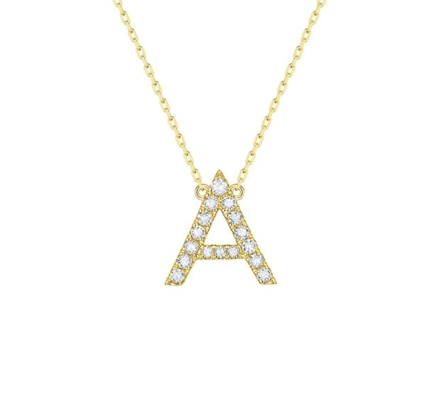 Personalized Letter Diamond Necklace - A Letter in Yellow Gold