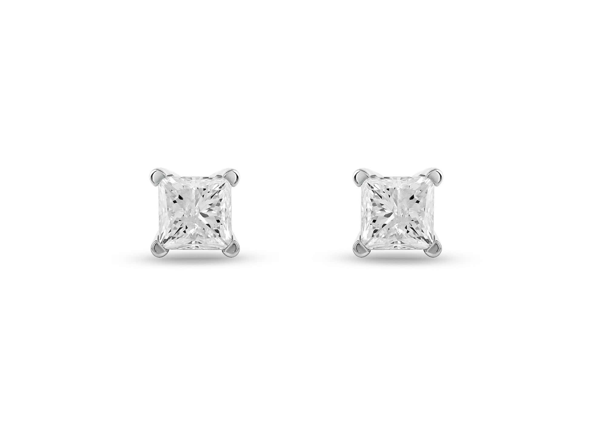 1 Carat Princess Cut Diamond Stud Earrings