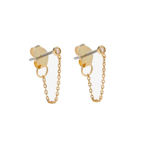 Bezel Diamond Chain Stud Earrings