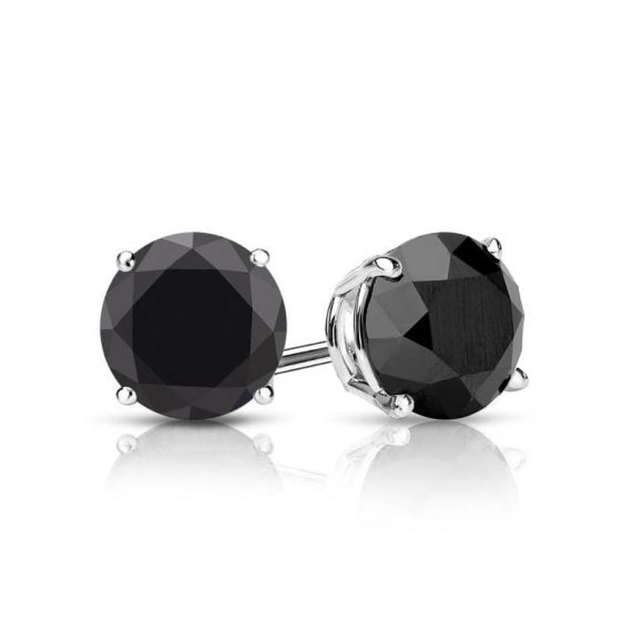 1 Carat Black Diamond Solitaire Stud Earring - Side View