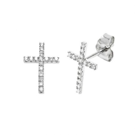 Diamond Cross Stud Earrings - Sterling Silver