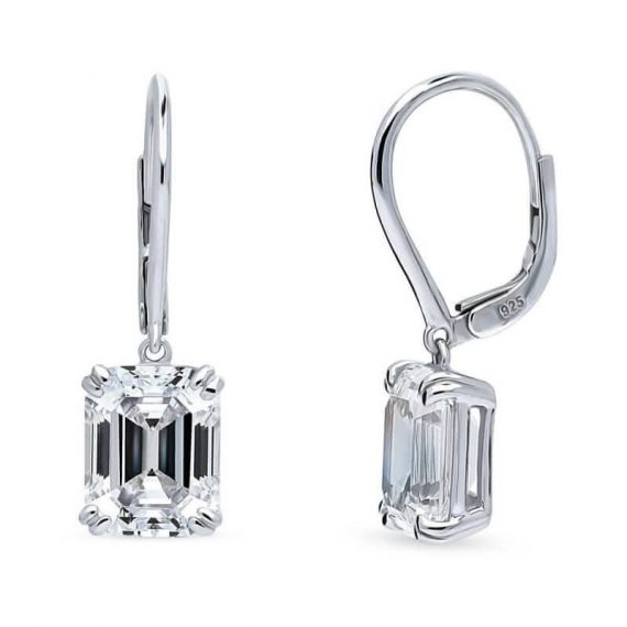 Emerald Cut Diamond Solitaire Dangle Drop Earrings