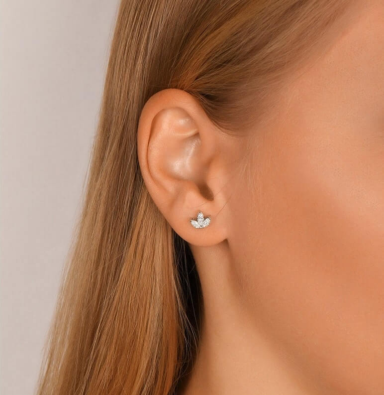 Lotus Shape Marquise Diamond Stud Earrings