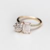 Pear Emerald Cut Moissanite Two Stone Engagement Ring