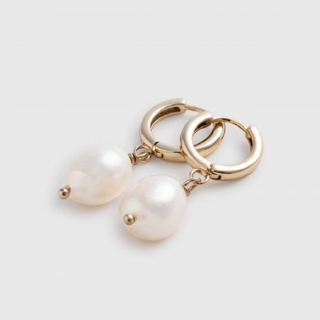 Pearl Hoop Earrings Gold