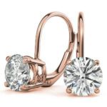 Rose Gold Round Moissanite Diamond Leverback Dangle Earrings