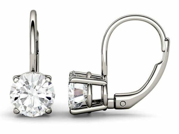 Round Moissanite Diamond Leverback Dangle Earrings - Side View