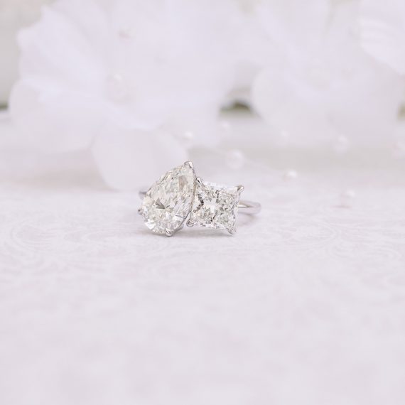 Pear Princess Cut Toi et Moi Diamond Engagement Ring