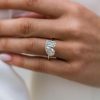 Pear Emerald Cut Moissanite Two Stone Engagement Ring