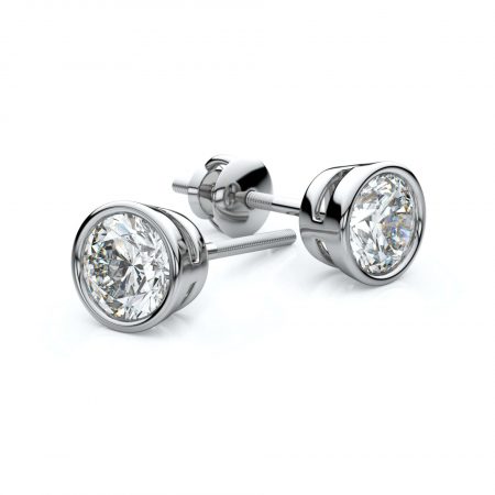White 1 TCW Bezel Diamond Solitaire Stud Earrings