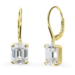 Yellow Gold Emerald Cut Diamond Drop Dangle Earrings