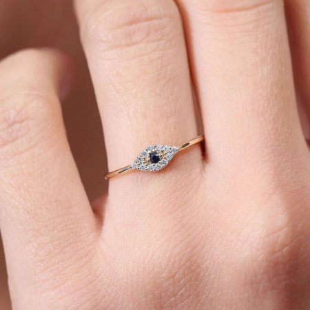 Evil Eye Round Diamond Good Luck Protection Ring on finger