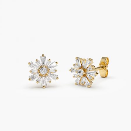 Tapered Baguette Unique Diamond Earrings Stud for Women Gold