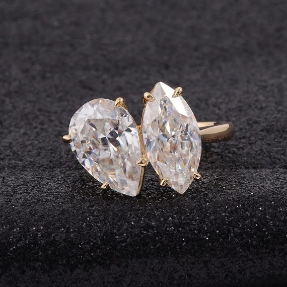 Unique Two Stone Toi et Moi Engagement Ring for Women