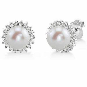 Diamond & Pearl Stud Earrings For Women