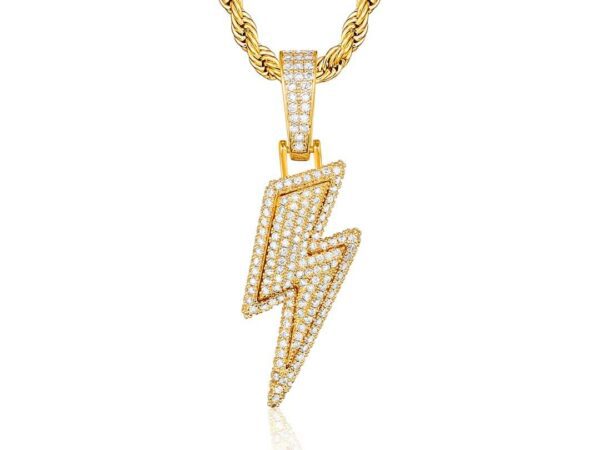 Lightning Bolt Symbol Diamond Pendant Necklace For Men ferkos