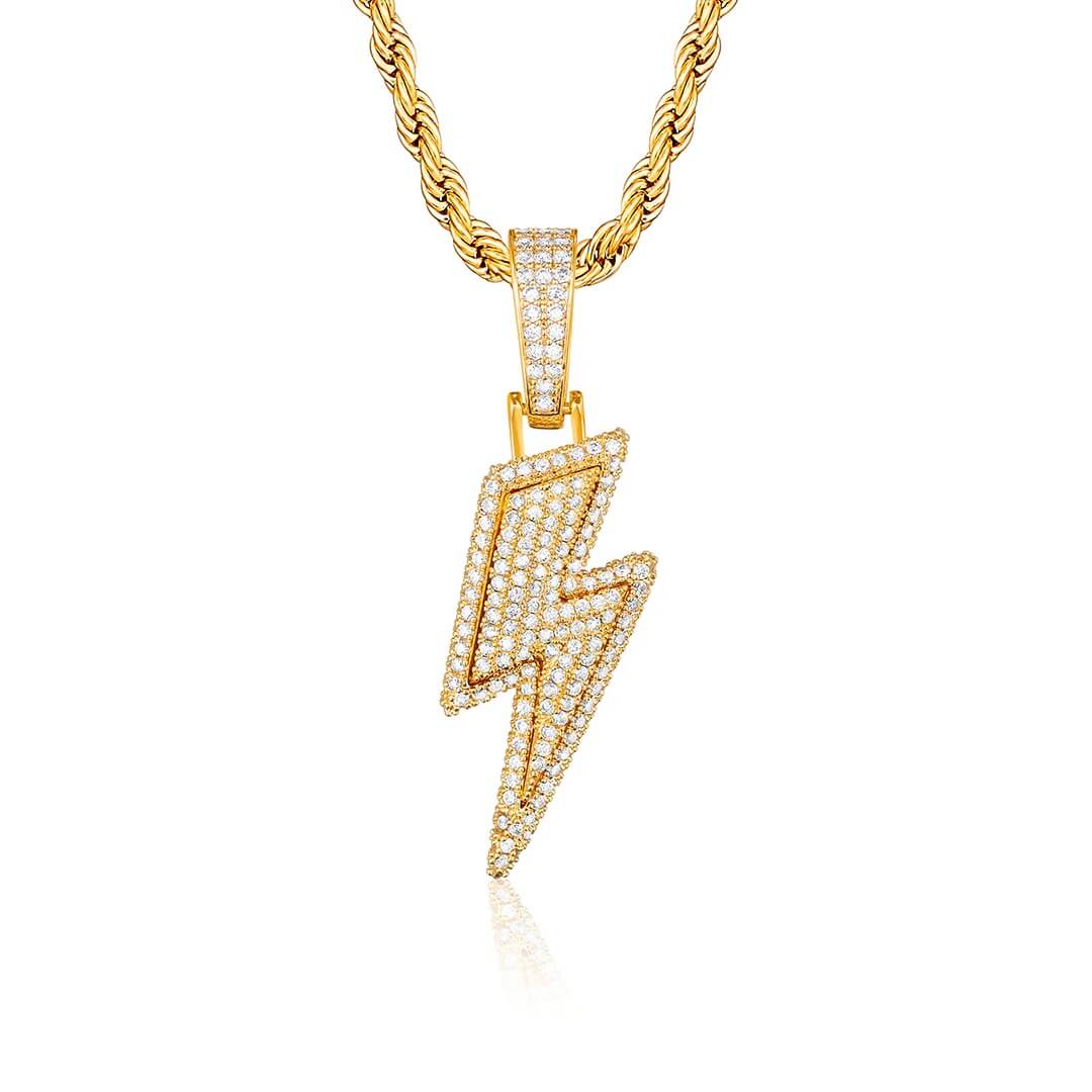 Lightning Bolt Symbol Diamond Pendant Necklace For Men ferkos