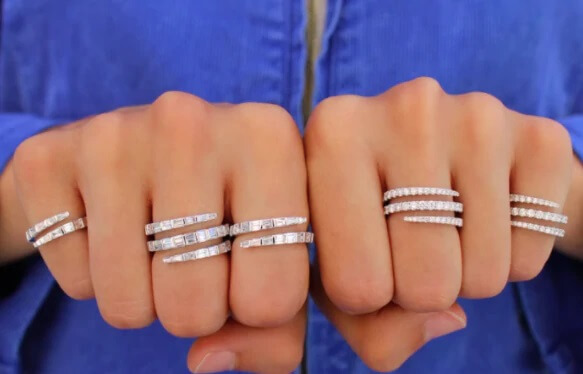 Three Row Baguette Diamond Wrap Coil Ring